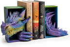 Dragon Bookends Ornaments, Gothic Fantasy Bookends, Book Lovers Unique Resin Shelf Holder Set, Functional Resin Animal Statue Sculpture Book Holder for Home Office Bookshelf（Purple） by Welldobetter
