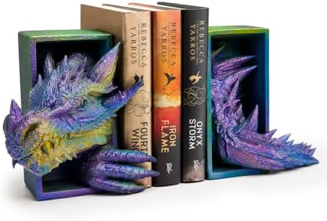 Dragon Bookends Ornaments, Gothic Fantasy Bookends, Book Lovers Unique Resin Shelf Holder Set, Functional Resin Animal Statue Sculpture Book Holder for Home Office Bookshelf（Purple） by Welldobetter