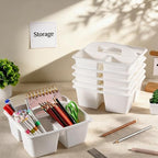 6 Pack Classroom Caddy with Handle Plastic Storage Caddy Organizer with 3 Compartments Desk Caddies Holder Portable Storage Bin for Pencil, Crayon, Marker, Home, Office, School Supplies(White) - Image 4