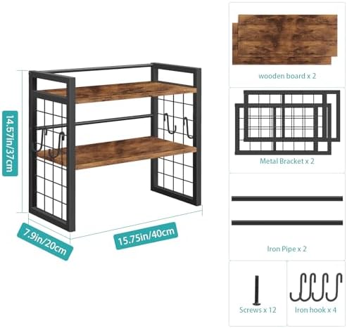 ELITEROO Desktop Shelf Organizer, 2 Tier Wood Desk Bookshelf, Rustic Brown - Image 3