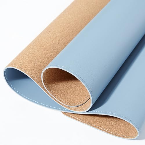 Large Cork Office Desk Mat, Dual-Sided Cork Leather Mouse and Keyboard Pad, Non-Slip Easy Clean Home Computer Mat Accessories(Blue,100x50cm) - Image 4