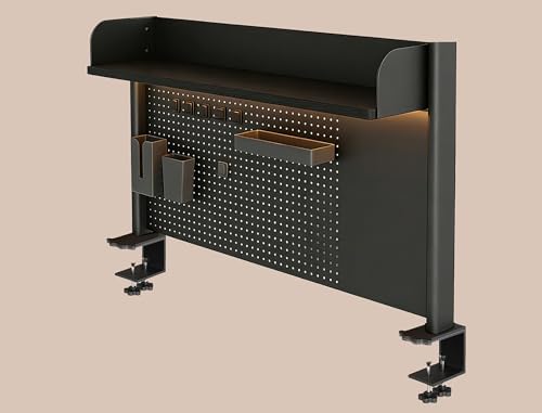 23.6 Inch Clip-on Desktop Organizer Bookshelf with Pegboard, Desk Shelf Organizer, Multipurpose Computer Desk Desktop Bookshelf, Desk Extender Pegboard Clamp, Desktop Display (Black) - Image 7