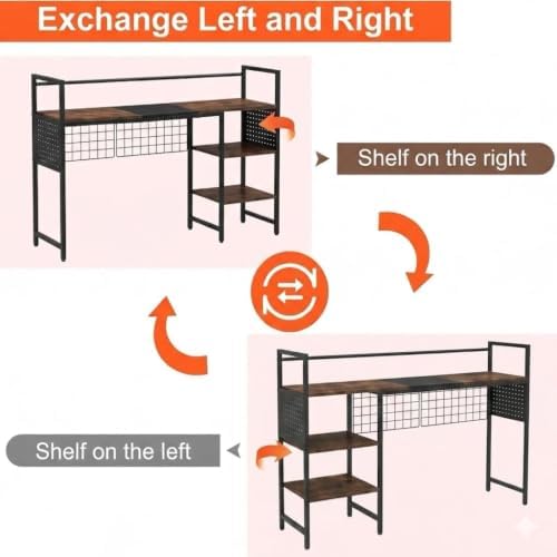 Desk Shelf Organizer with Pegboard & Hooks, Desk Hutch for Computer Monitor, Multi-Tier Wood Desktop Bookshelf Display Rack for Home Office Dorm Room (Vintage Brown, 38.6‘’) - Image 6