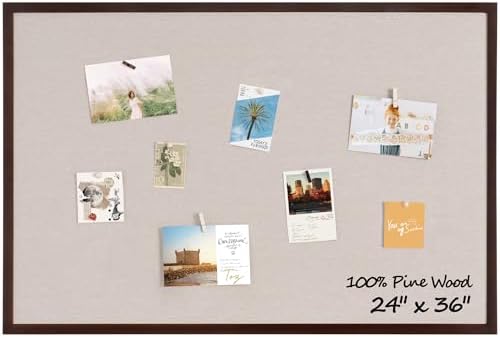 Fun Memories Cork Board Bulletin Board for Office, 24" x 36" Pine Wooden Framed Corkboard, Wall Mounted Notice Pin Board for School Home & Office, Dark Walnut by FunMemories