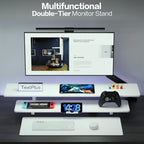 TRIN&AUSAN Dual Monitor Stand Riser, Wooden 2-Tier Computer Monitor Stand with Storage, Adjustable Ergonomic Desktop Monitor Riser with Cable Management & Phone Holder for Home Office Desk (White) - Image 4