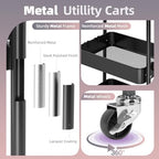 KINGRACK 3 Tier Metal Rolling Cart with Drawer, Black Utility Storage Cart - Image 4