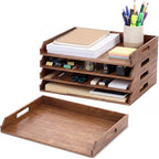 AceOrbit 4 Pcs Stackable Paper Tray Acacia Wood Desk Organizer Letter Tray by Unknown