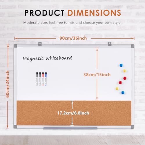 SWANCROWN Dry Erase Board with Cork Board, 24 x 36 in, Aluminum Frame - Image 2