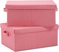 HOONEX Linen Foldable Storage Bins with Lids, 2 Pack, Storage Boxes with Carrying Handles and Sturdy Heavy Cardboard, 16.5" L x 11.8" W x 7.5" H for Shoes, Books, Clothes, Nursery, Pink by HOONEX