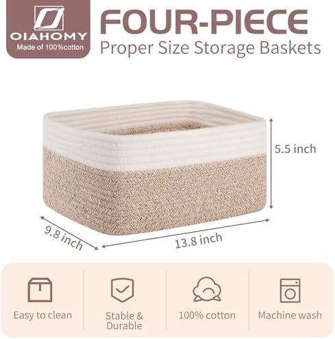 OIAHOMY 4 PACK 12L Storage Baskets for Organizing Storage Bins Brown - Image 2