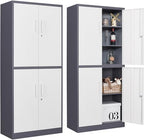 SISESOL Storage Cabinets with Doors and Shelves, 71'' Metal Garage Cabinet Locking, Adjustable Layers for Home Gym, Bathroom, Kitchen, Office, Gray White by SISESOL