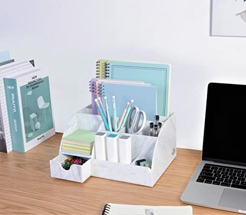 My Space Organizers Marble Desk Organizer For Office Supplies And Accessories - 9 Sections - Pencil Pen Holder Storage - Desktop Organization Decor Essentials (White Grey Marble) - Image 6