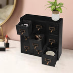 DKSLALALI Apothecary Cabinet Vintage, 9 Drawers Herb Storage Box Chinese Medicine Cabinet Index Card Catalog Desk Apothecary Shelf to Store Jewelry Medications Herbs (Black) - Image 4