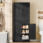 TEENFON Tall Storage Cabinet with 2 Adjustable Shelves & 1 Large Drawer, Kitchen Pantry Cabinet with 4 Doors, Bathroom Storage Cabinets, for Living Room, Kitchen, Bathroom, Black - Image 7