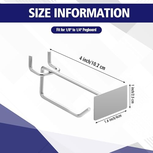 Zonon 50 Pack 4 Inch Metal Scan Hooks with Label Holder for 1/4" Pegboard - Image 2