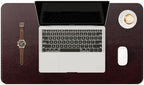 YSAGi Genuine Leather Desk Mat, 23.6"x13.8" Office Desk Pad, Thick Desk Pad Mat with Stitched Line, Non-Slip Desk Mat with Rubber Base (Red Brown, 23.6"x13.8") by YSAGi