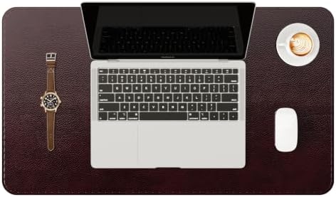 YSAGi Genuine Leather Desk Mat, 23.6"x13.8" Office Desk Pad, Thick Desk Pad Mat with Stitched Line, Non-Slip Desk Mat with Rubber Base (Red Brown, 23.6"x13.8") by YSAGi