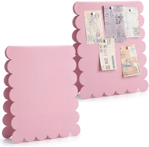 Gueevin 2 Pcs Pink Magnetic Bulletin Board Standing 10"x 12" Metal Memo Board Scalloped Magnetic Display Stand Double Sided Wave Magnet Message Desk Announcement Decor for Menu Photo Document Supplies by Gueevin