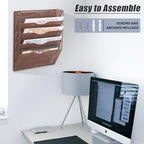 EASEPRES 5 Pocket Mesh Hanging Wall File Organizer, Wall Mounted Mail Paper Document Folder Holder, Clipboard Storage Organization Magazine Rack with Nametag Label for Office Home School, Brown - Image 5