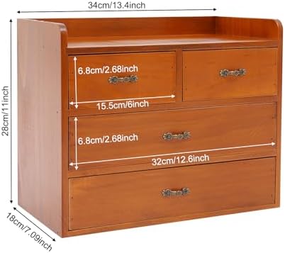 Wooden Desktop Organizer - 3-Tier Office Supplies Filing Tidy Storage Shelf - Storage Cabinet/Jewelry Organizer with 4 Drawers - Image 3