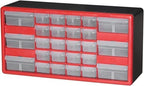 Akro-Mils 26-Drawer Plastic Storage Cabinet, 20"W x 6"D x 10"H, Red by Akro-Mils