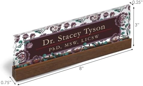 Artblox Personalized Office Desk Name Plate and Business Card Holder | Clear Acrylic Glass with Teak Wood Stand | Vintage Design Customized with Your Name and Credentials Office Desk Décor - Image 3