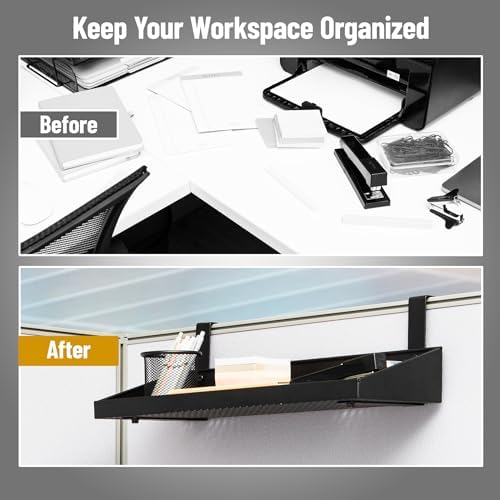 Mind Reader Hanging Cubicle Shelf, Metal Storage Organizer for Cubicle Walls up to 2 Inches Thick, 20.25" x 7", Black - Image 5