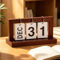 Wooden Perpetual Flip Calendar—Natural Wood Surface—Space Saving Vertical Flipper—Reusable Wooden Date Tracker for Office Desk Bedroom Nightstand or Shelf by Unknown