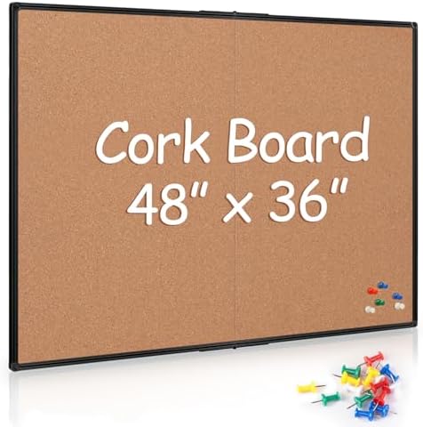 Cork Board Bulletin Board 36 x 48, Foldable Notice Pin Board for Wall, Black Aluminum Framed 4x3 Corkboard, Large Wall Mounted Office Board with 36 Push Pins for School & Home by Justdowhatyouwanttodo
