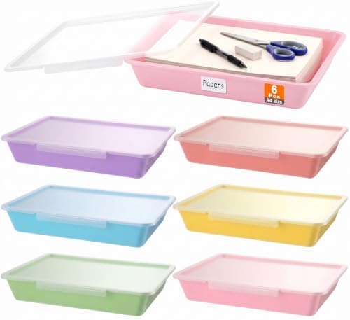 Tinlade 6 Pcs Classroom Paper Storage Bins with Lids, 13x10, Macaron by Tinlade