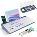 Desktop Glass Whiteboard with Storage, Desk Dry Erase White Board Blue by WALGLASS