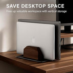 Walnut Vertical Laptop Stand, Dual Slot Wood Laptop Holder for Desk - Image 6