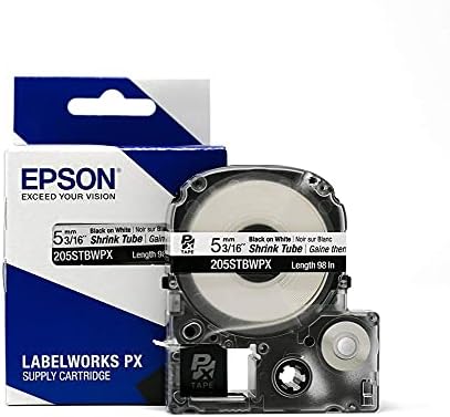 LABELWORKS Epson 205STBWPX Heat Shrink Tube - Black on White - 5mm by EpsonLABELWORKS