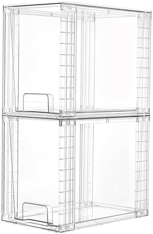 Vtopmart 2 Pack Clear Stackable Storage Drawers,9.7" High Plastic Organizers Bins for Skincare, Bathroom Supplies,Ideal for Cabinet,Undersink,Vanity,Kitchen,Pantry Organization by Vtopmart