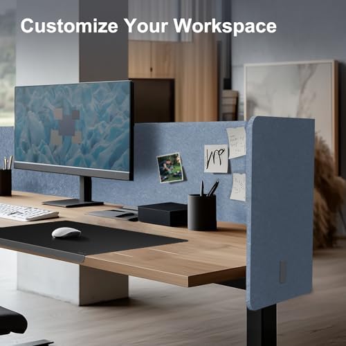 Desk Privacy Panel,2PCS L-Shaped Clamp-On Office Desk Divider,2-in-1 Adjustable Acoustic Desktop Partition Or Under Desk Modesty Panel,for Office,Home,Felt(Blue, 47.2" x 17.7") - Image 5