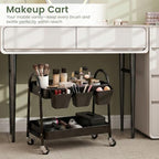danpinera 2-Tier Rolling Cart, Utility Cart Mobile Metal Rolling Storage Cart with Lockable Wheels & Hanging Cups & Hooks for Kitchen, Bathroom, Office, Workshop, Purple - Image 6