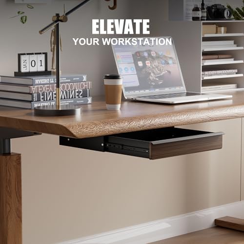 Under Desk Drawer, Solid Walnut Wood Panel – Sturdy Ball Bearing Slides, Easy Under-Desk Mount, Integrated Handle, Desktop Organizer for Office & Home Workstation - Image 3