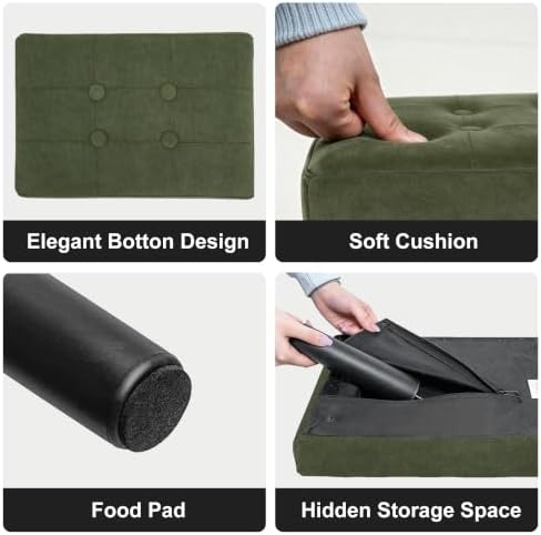 CAROLMADE Footstool Ottoman with Legs, Velvet Small Foot Rest Under Desk, Ottoman with Storage for Living Room, Bedroom, Entryway Green - Image 5
