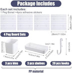 4 Pack White Plastic Pegboard Wall Shelf Organizer with Modular Storage - Image 3