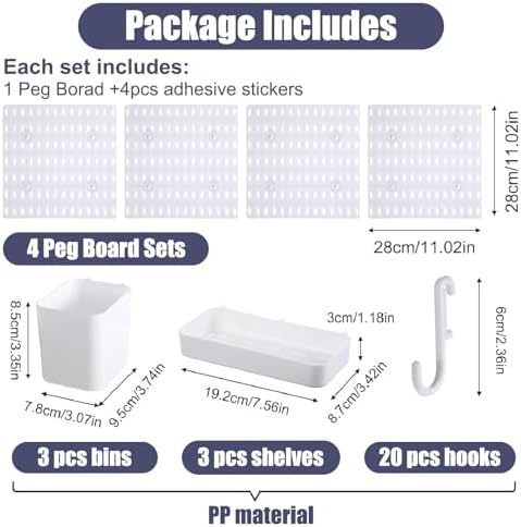 4 Pack White Plastic Pegboard Wall Shelf Organizer with Modular Storage - Image 3