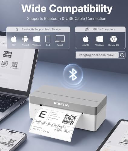 Rongta Bluetooth 4x6 Wireless Thermal Shipping Label Printer,White | Wireless Bluetooth Thermal Label Printer, Ideal for Shipping Labels for Package, Barcode Labels for Small Business - Image 2