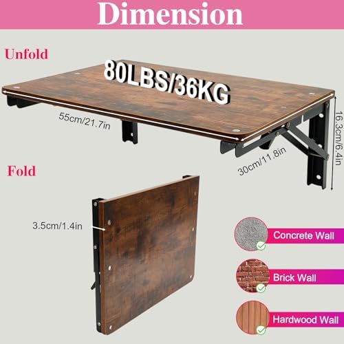 Wooden Folding Shelf Wall Mounted for Small Space, Fold Down Desk for Home - Image 3