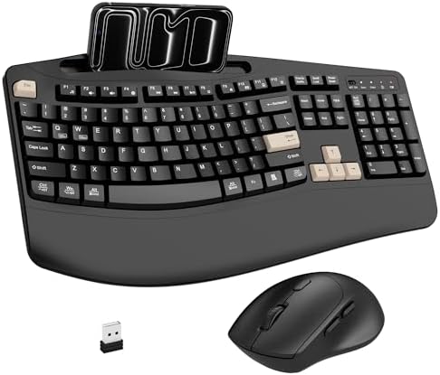 Wireless Keyboard and Mouse Combo, 2.4G Ergonomic Wave Keys(Latte Black) by Unknown