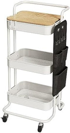 DTK 3-Tier Rolling Cart with Table Top, Metal Utility Cart with Side Bags by DTK