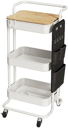 DTK 3-Tier Rolling Cart with Table Top, Metal Utility Cart with Side Bags by DTK