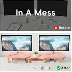 AFOOYO Dual Monitor Stand Riser, Adjustable Rainbow Cloud Desktop Organizer for 2 Monitors, Flexible Length & Angle Computer Stand for Laptop, PC, Printer, Home Office Use - Pink - Image 3