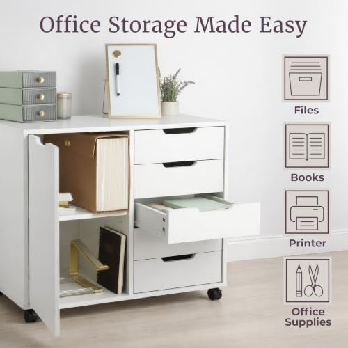 Lavish Home 5 Drawer Office Storage Cabinet, White, 30.75”x15.75”x25.43” - Image 3