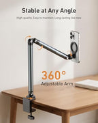 TELESIN Magnetic Phone Holder for Desk and Bed - Strong Magnetic - Tablet Stand Holder with Long Arm - 360° Freely Adjustable Rotation Base - Upgraded Silicone Clamp for iPhone, Android & IPad Series - Image 4