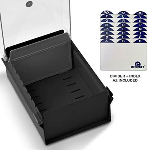 Acrimet 3 x 5 Card File Holder Organizer Box Metal Base Heavy Duty (AZ Index Cards and Divider Included) (Black Color with Clear Crystal Plastic Lid Cover) - Image 4