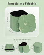 B FSOBEIIALEO Storage Ottoman Cube, 15" Flower Shaped Ottomans, Green - Image 3